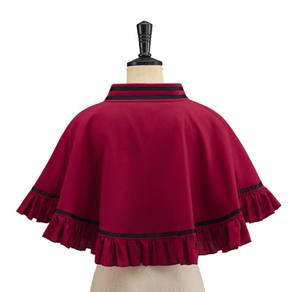 Medieval Short Cloak in Crimson with Black Trim and Ruffled Edges for Historical Reenactments Medieval Themed Parties Halloween Christmas Cosplay Events