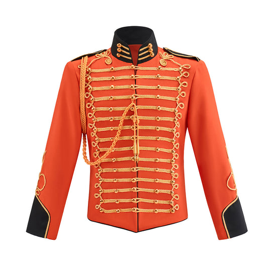 Victorian Style Orange Military Jacket with Gold Trim for Victorian Themed Gatherings Historical Reenactments Dances Halloween Christmas