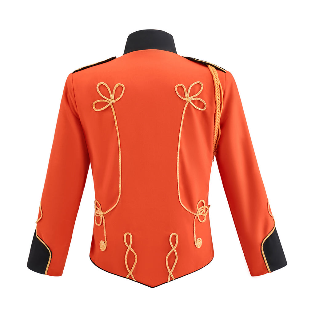 Victorian Style Orange Military Jacket with Gold Trim for Victorian Themed Gatherings Historical Reenactments Dances Halloween Christmas