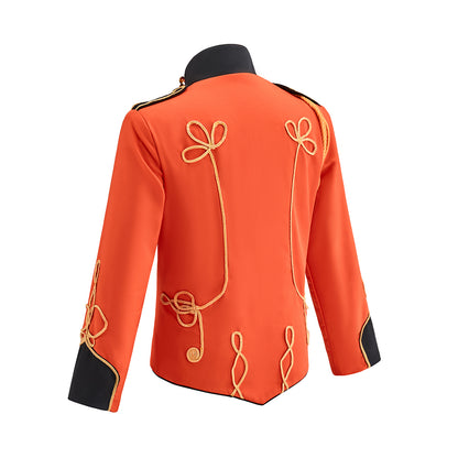 Victorian Style Orange Military Jacket with Gold Trim for Victorian Themed Gatherings Historical Reenactments Dances Halloween Christmas
