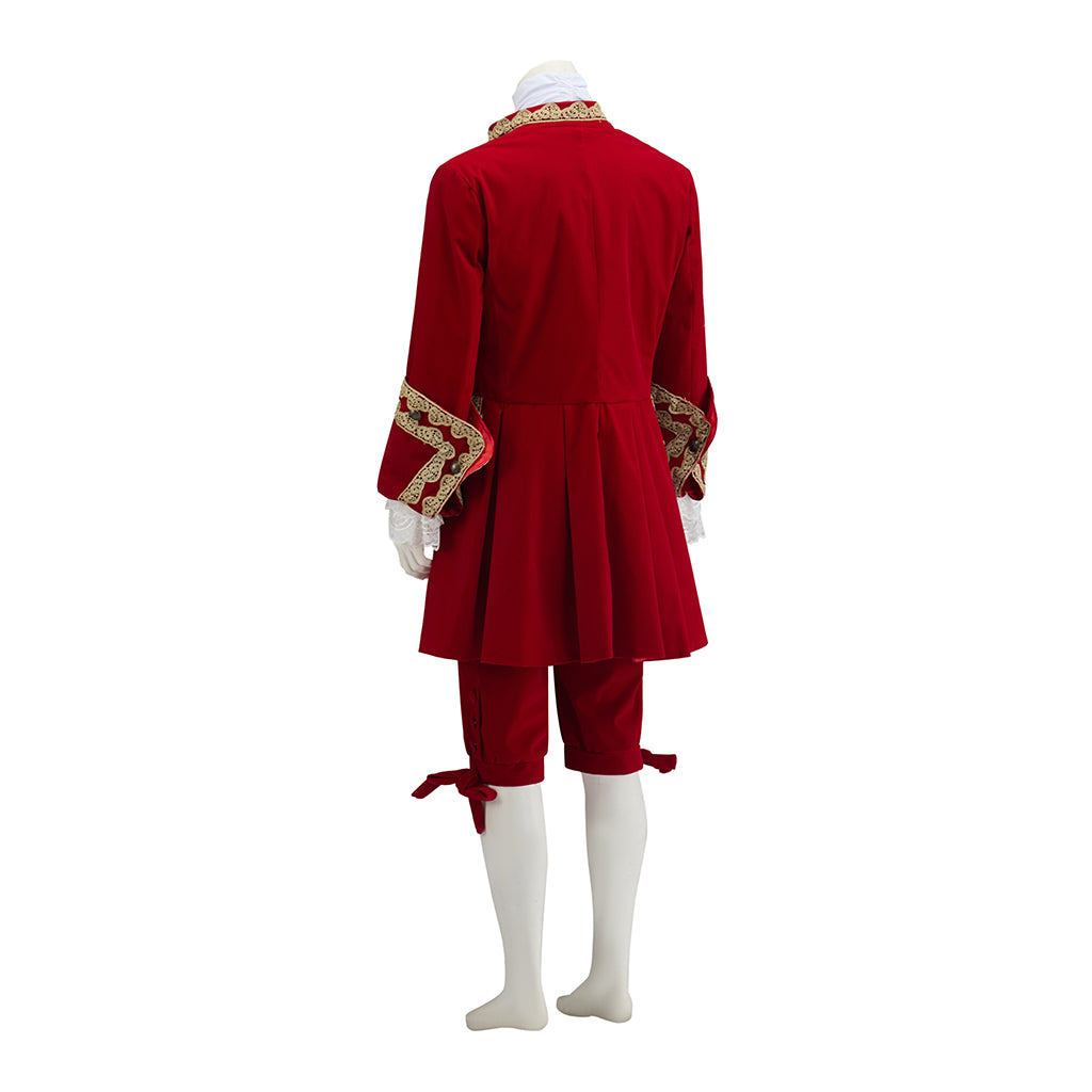 Baroque Style Red Court Suit with Gold Embellishments for Historical Reenactments Halloween Christmas Costumes Cosplay Events