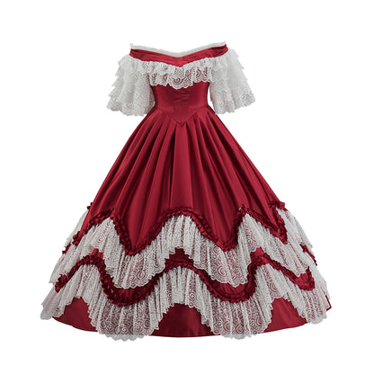 Medieval Off Shoulder Ball Gown in Crimson Historical Reenactments Medieval  Dances Halloween Christmas Cosplay Events