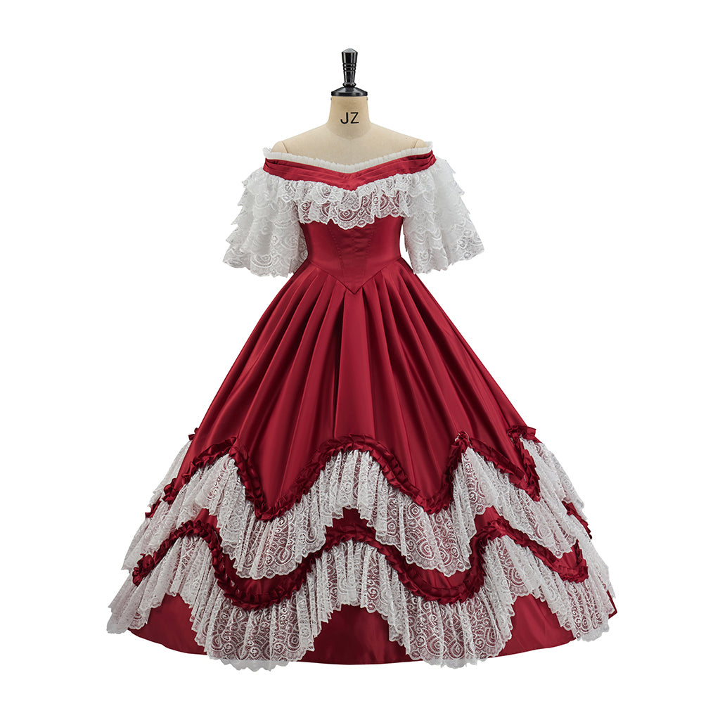 Medieval Off Shoulder Ball Gown in Crimson Historical Reenactments Medieval  Dances Halloween Christmas Cosplay Events