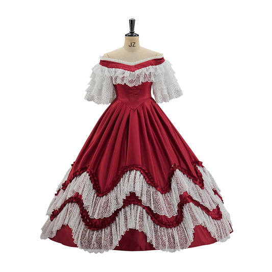 Medieval Off Shoulder Ball Gown in Crimson Historical Reenactments Medieval  Dances Halloween Christmas Cosplay Events