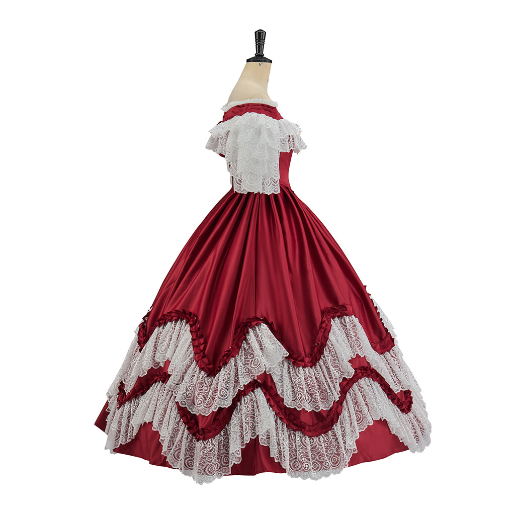 Medieval Off Shoulder Ball Gown in Crimson Historical Reenactments Medieval  Dances Halloween Christmas Cosplay Events
