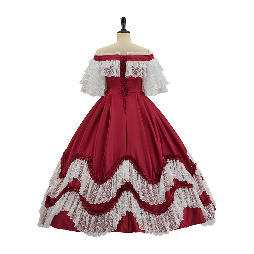 Medieval Off Shoulder Ball Gown in Crimson Historical Reenactments Medieval  Dances Halloween Christmas Cosplay Events