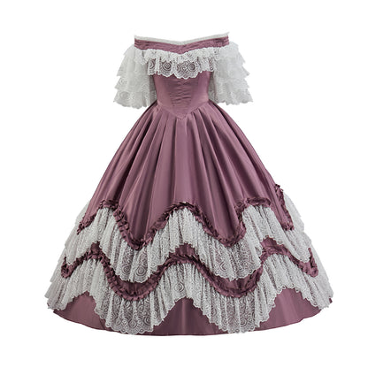 Medieval Off Shoulder Ball Gown in Crimson Historical Reenactments Medieval  Dances Halloween Christmas Cosplay Events