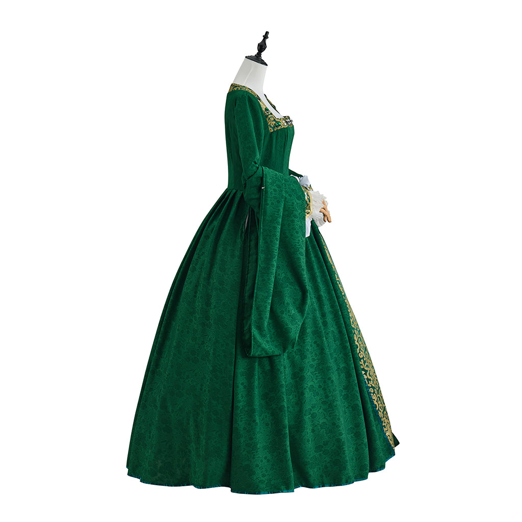 Medieval Emerald Green Court Gown with Square Neckline for Historical ReenactmentsHalloween Christmas and Cosplay Events