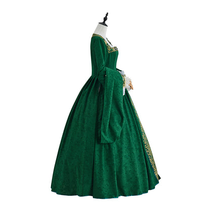 Medieval Emerald Green Court Gown with Square Neckline for Historical ReenactmentsHalloween Christmas and Cosplay Events