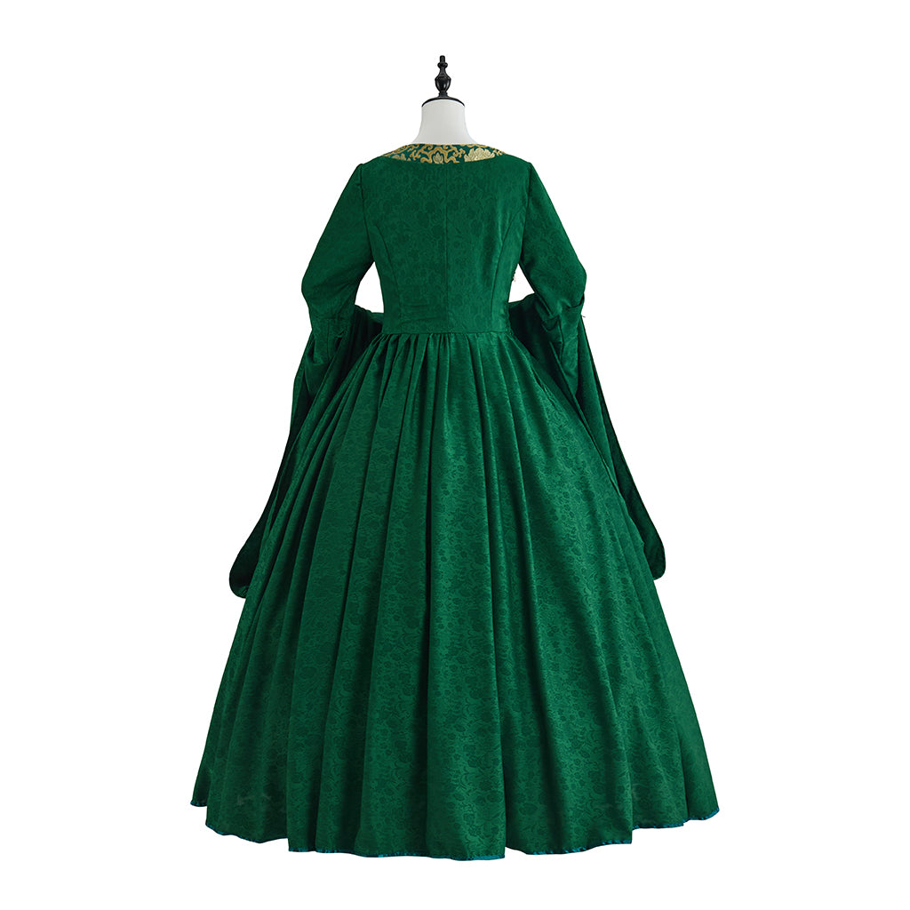 Medieval Emerald Green Court Gown with Square Neckline for Historical ReenactmentsHalloween Christmas and Cosplay Events
