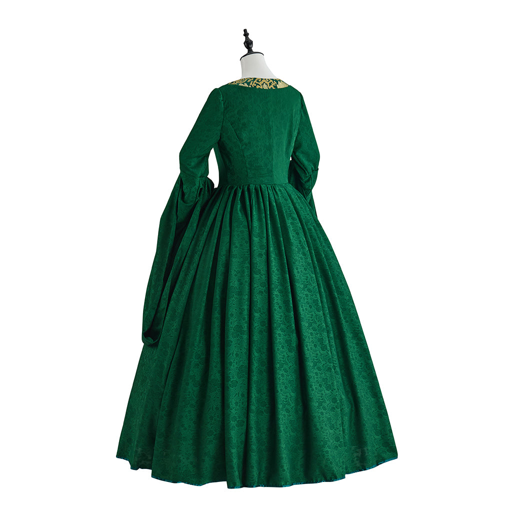 Medieval Emerald Green Court Gown with Square Neckline for Historical ReenactmentsHalloween Christmas and Cosplay Events