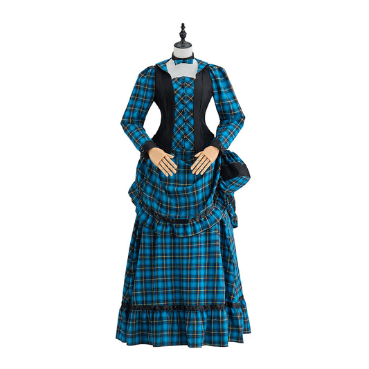 Victorian Blue Plaid Dress for Historical Reenactments Victorian Themed Gatherings Costume Parties Halloween Christmas