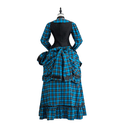 Victorian Blue Plaid Dress for Historical Reenactments Victorian Themed Gatherings Costume Parties Halloween Christmas