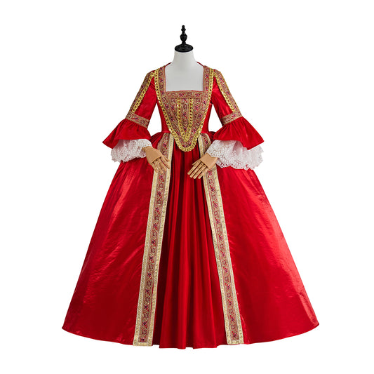 Renaissance Red Gown with Gold Trim for Historical Reenactments Renaissance Themed Gatherings Costume Parties Halloween Christmas