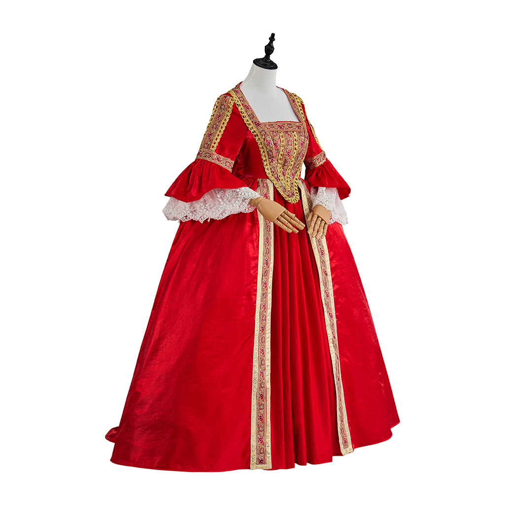 Renaissance Red Gown with Gold Trim for Historical Reenactments Renaissance Themed Gatherings Costume Parties Halloween Christmas