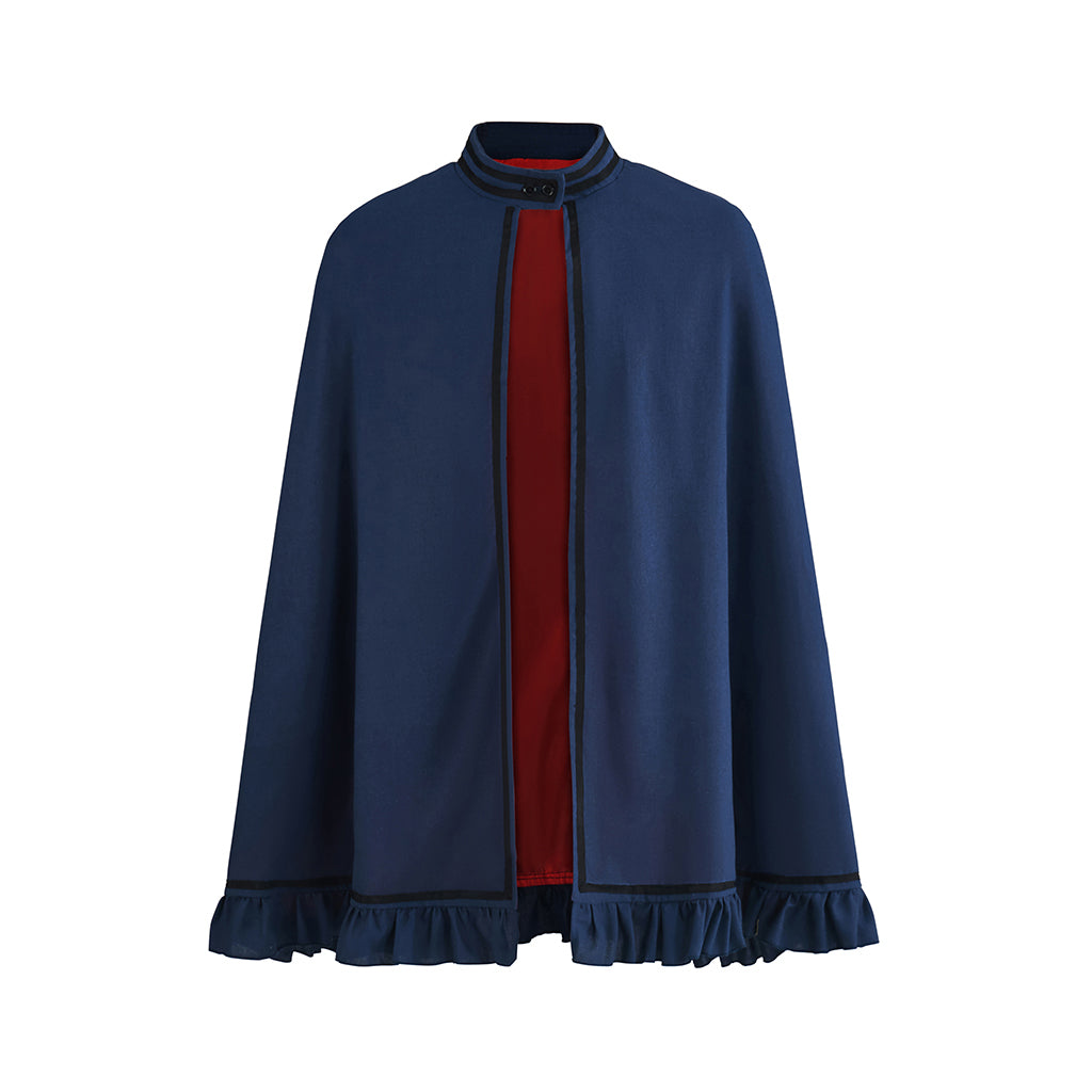Medieval Navy Blue Cloak with Ruffled Hem for Historical Reenactments Medieval Themed Gatherings Christmas Celebrations Cosplay Events