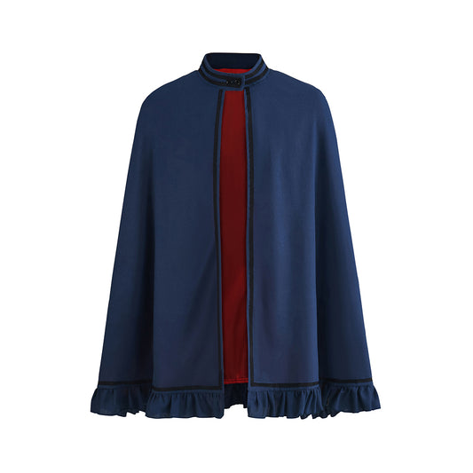 Medieval Navy Blue Cloak with Ruffled Hem for Historical Reenactments Medieval Themed Gatherings Christmas Celebrations Cosplay Events