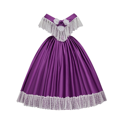 Victorian Purple Ball Gown with White Lace Trim for Historical Reenactments Victorian Themed Gatherings Costume Halloween Christmas