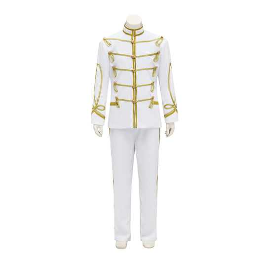 Regency White Military Style Uniform with Gold Piping for Historical Reenactments Royal Themed Balls Cosplay Events Halloween Christmas