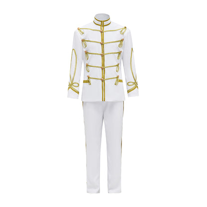 Regency White Military Style Uniform with Gold Piping for Historical Reenactments Royal Themed Balls Cosplay Events Halloween Christmas