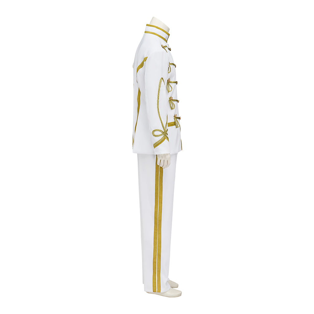 Regency White Military Style Uniform with Gold Piping for Historical Reenactments Royal Themed Balls Cosplay Events Halloween Christmas