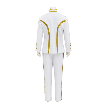 Regency White Military Style Uniform with Gold Piping for Historical Reenactments Royal Themed Balls Cosplay Events Halloween Christmas