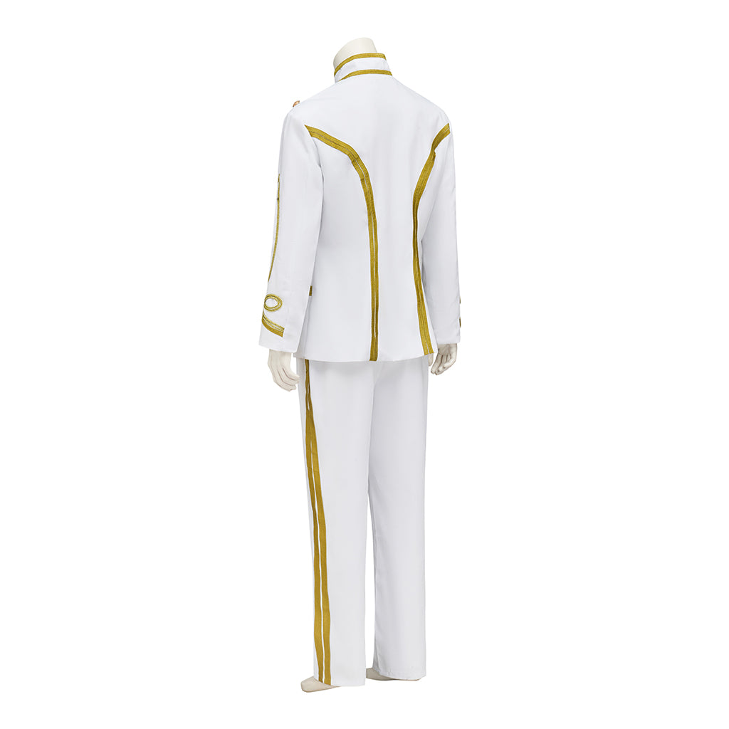 Regency White Military Style Uniform with Gold Piping for Historical Reenactments Royal Themed Balls Cosplay Events Halloween Christmas