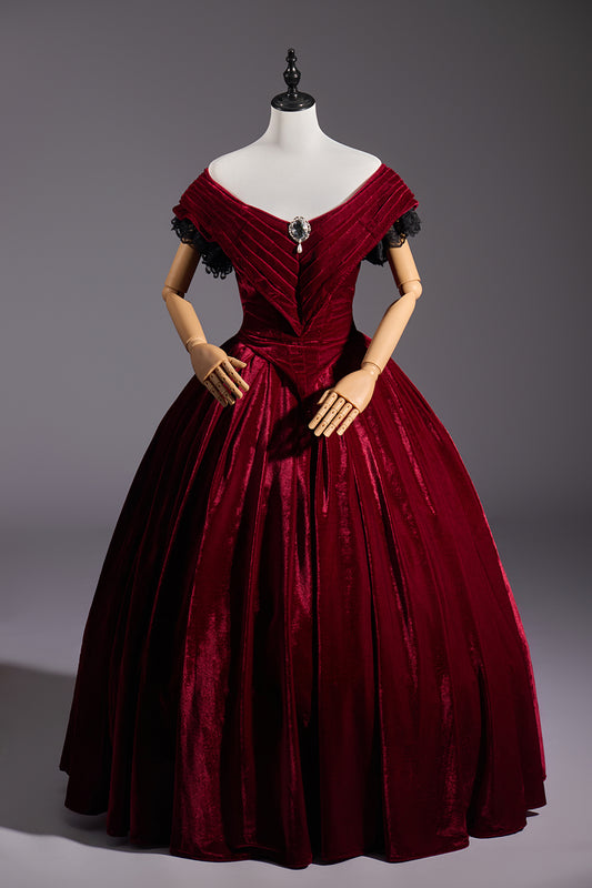 Victorian Crimson Velvet Ball Gown for Historical Reenactments Victorian Themed Gatherings Costume Balls Formal Historical Galas