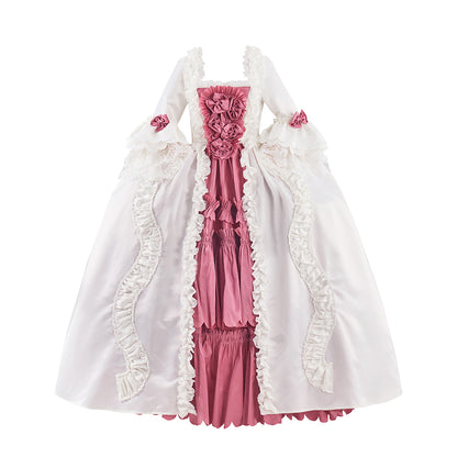 Medieval Pink Satin Gown with White Lace Robe for Historical Reenactments Medieval Themed Gatherings Renaissance Halloween Christmas
