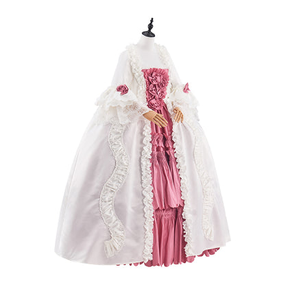 Medieval Pink Satin Gown with White Lace Robe for Historical Reenactments Medieval Themed Gatherings Renaissance Halloween Christmas