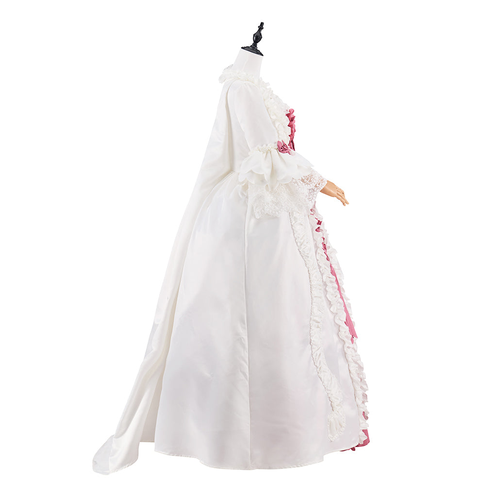 Medieval Pink Satin Gown with White Lace Robe for Historical Reenactments Medieval Themed Gatherings Renaissance Halloween Christmas
