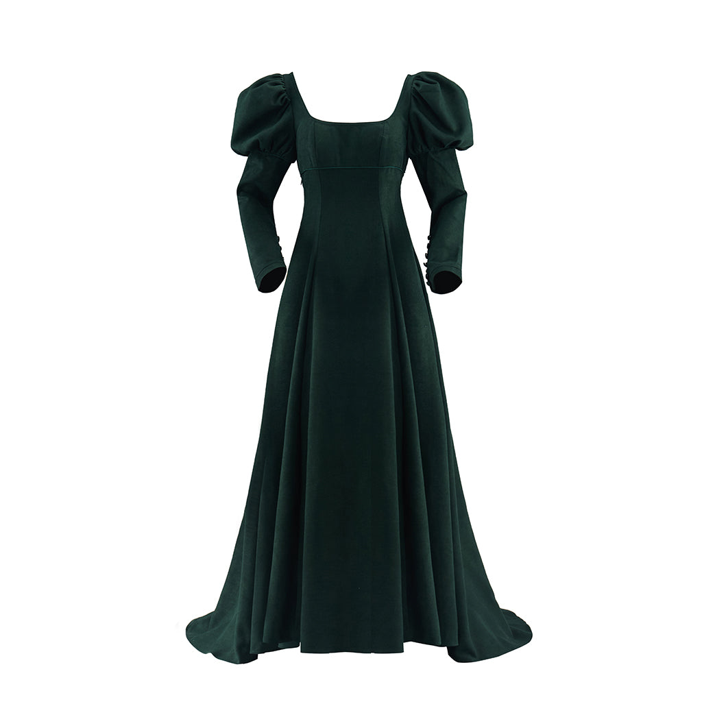 Medieval Dark Green Velvet Gown with Long Sleeves for Historical Reenactments Medieval Themed Gatherings Halloween Christmas