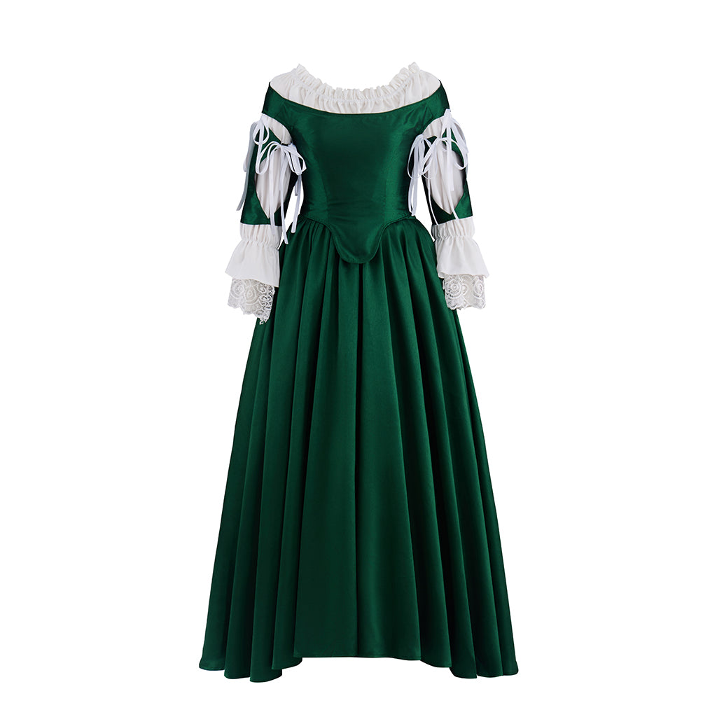 Renaissance Dark Green Velvet Gown with Square Neckline Puff Sleeves for Historical Reenactments Medieval Themed Halloween Christmas