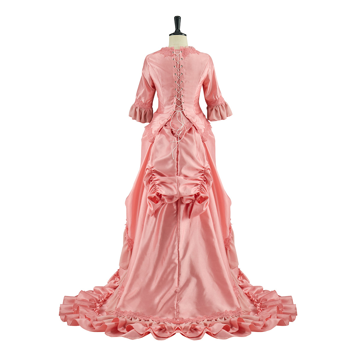 Victorian Pink Ruffled Gown with Fluted Sleeves for Historical Reenactments Victorian Themed Gatherings Cosplay Events Halloween Christmas