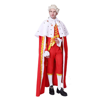 the Musical The Greatest Showman King Cosplay Costume P. T. Barnum Stage Costume Antonio Maria Royal Court Outfit Adult Halloween Charistmas Party Red Suits With Cloak