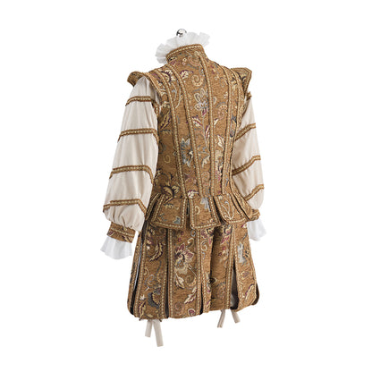 Renaissance Brown Embroidered Doublet with White Striped Sleeves for Historical Reenactments Renaissance Themed Halloween Christmas