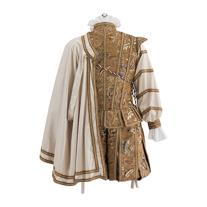 Renaissance Brown Embroidered Doublet with White Striped Sleeves for Historical Reenactments Renaissance Themed Halloween Christmas
