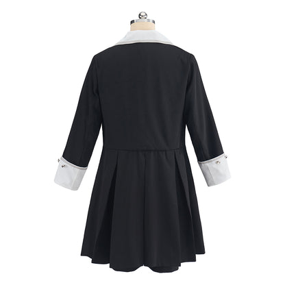 Victorian Black Military Style Coat with White Decorative Buttons and Cuffs for Historical Themed Halloween Christmas