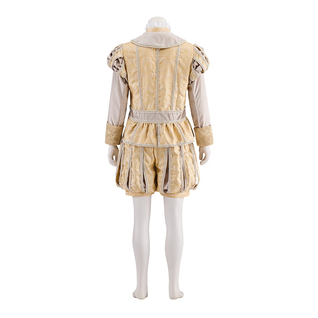 Renaissance Gold Embroidered Tunic Set with Beige Cloak and Matching Hat for Historical Reenactments Renaissance Themed Halloween Christmas
