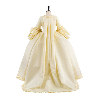 Rococo Cream Gown with Embroidered Green Floral Puff Sleeves and Matching Cloak for Historical Reenactments Rococo Halloween Christmas