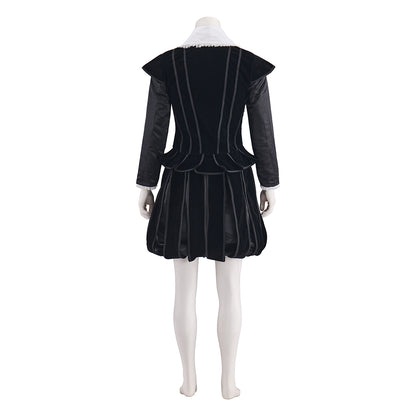 Elizabethan Black Velvet Gown with White Ruffled Collar and Fitted Bodice for Historical Reenactments  Themed Gatherings Halloween Christmas