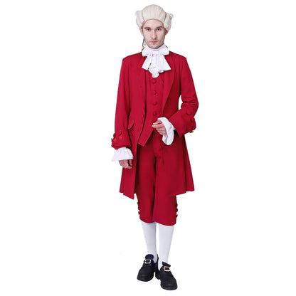 Medieval Military Officer Men's Red Coat with White Trim Ornate White Detailing and Buttons Costume for Historical Reenactments Cosplay Events or Halloween Christmas or Parties