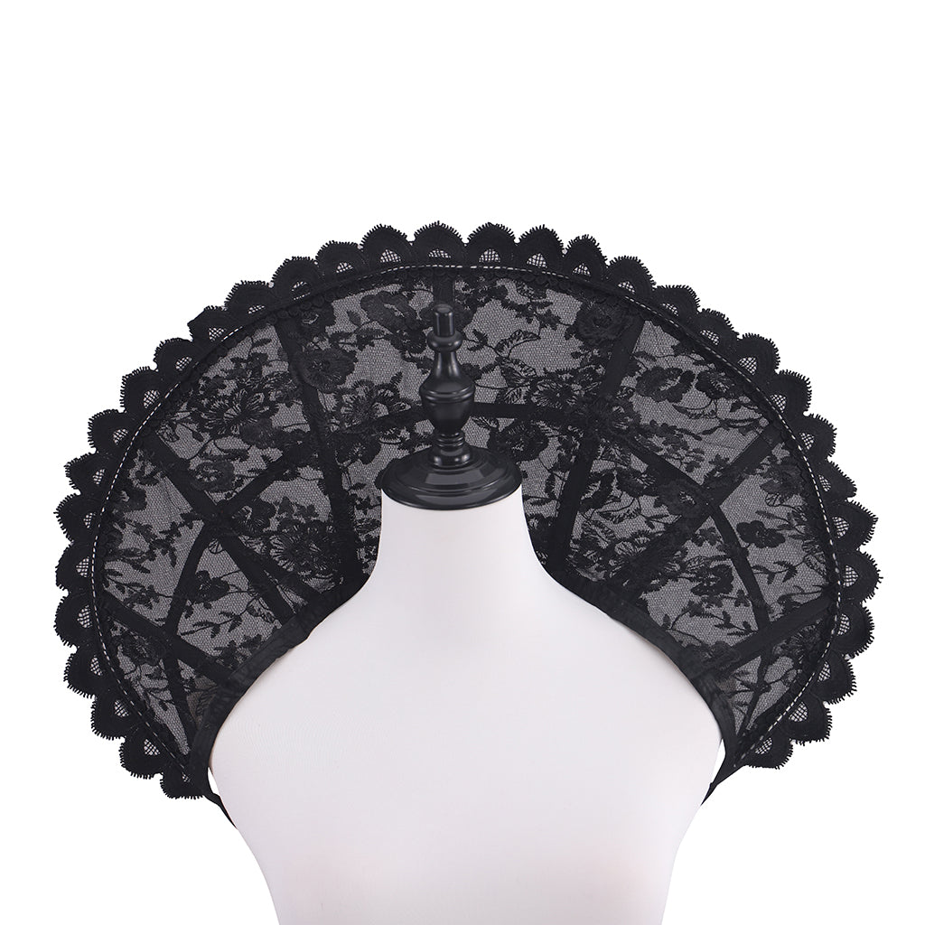 Regency Black Lace Fan - Shaped Neck Collar with Intricate Patterns for Historical Reenactments Regency Themed Halloween Christmas