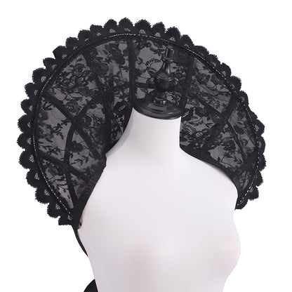 Regency Black Lace Fan - Shaped Neck Collar with Intricate Patterns for Historical Reenactments Regency Themed Halloween Christmas