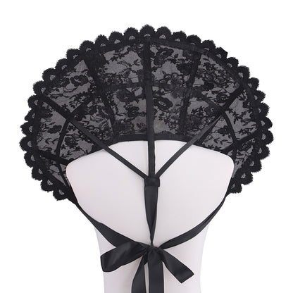 Regency Black Lace Fan - Shaped Neck Collar with Intricate Patterns for Historical Reenactments Regency Themed Halloween Christmas