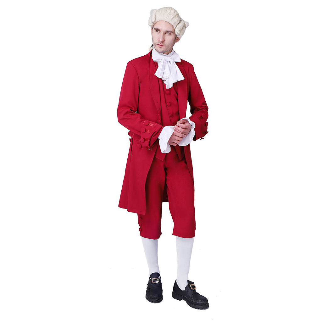 Medieval Military Officer Men's Red Coat with White Trim Ornate White Detailing and Buttons Costume for Historical Reenactments Cosplay Events or Halloween Christmas or Parties
