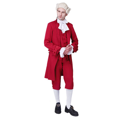 Medieval Military Officer Men's Red Coat with White Trim Ornate White Detailing and Buttons Costume for Historical Reenactments Cosplay Events or Halloween Christmas or Parties