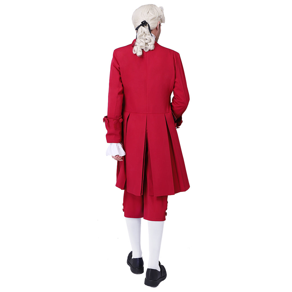 Medieval Military Officer Men's Red Coat with White Trim Ornate White Detailing and Buttons Costume for Historical Reenactments Cosplay Events or Halloween Christmas or Parties