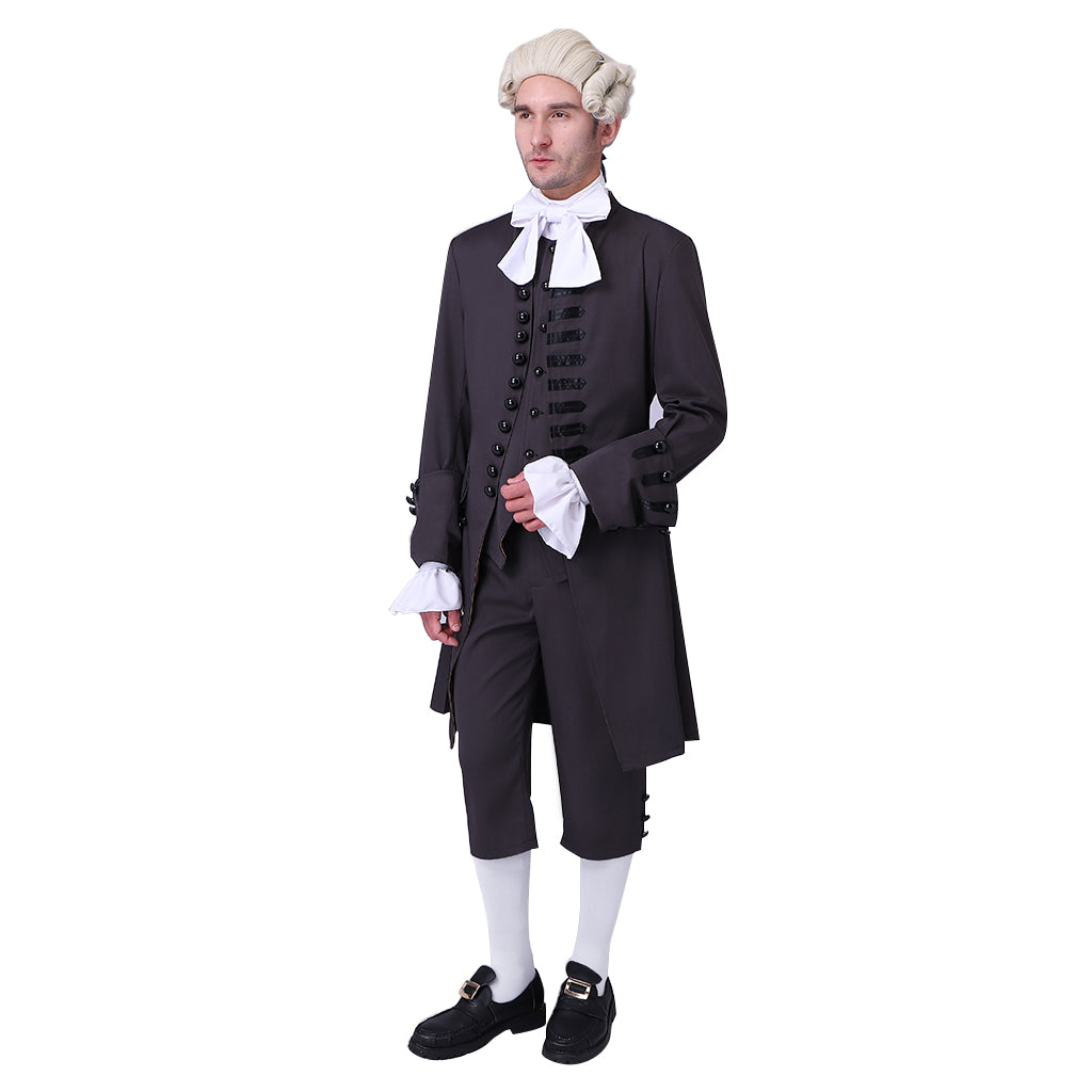 Medieval Military Officer Men's Black Coat with with Waistcoat and Cravat Costume for Historical Reenactments Cosplay Events or Halloween Christmas or Parties