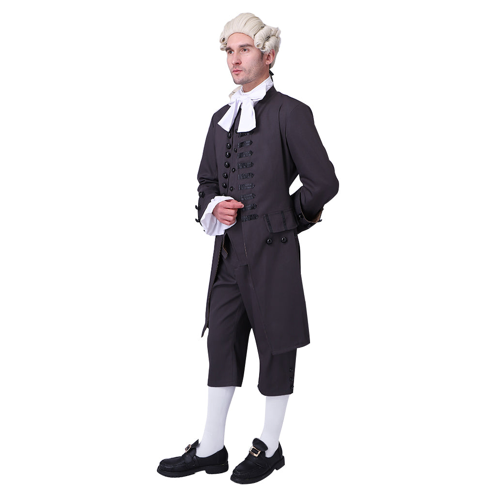 Medieval Military Officer Men's Black Coat with with Waistcoat and Cravat Costume for Historical Reenactments Cosplay Events or Halloween Christmas or Parties